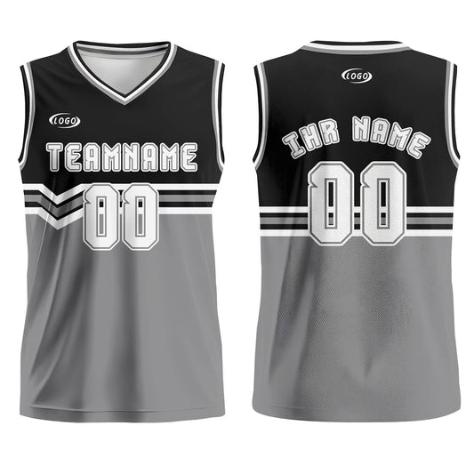 Benutzerdefinierter Schwarz Grau Weiß Basketball Jersey Uniform Anzug gedruckt Ihr Logo Name Nummer