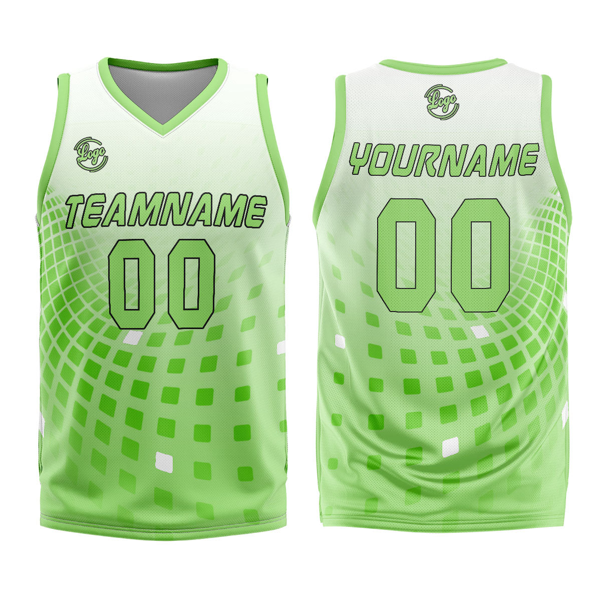 Benutzerdefinierter Weiß Grün Basketball Jersey Uniform Anzug gedruckt Ihr Logo Name Nummer