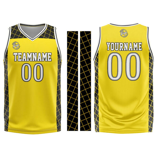 Benutzerdefinierter Gelb Schwarz Basketball Jersey Uniform Anzug gedruckt Ihr Logo Name Nummer
