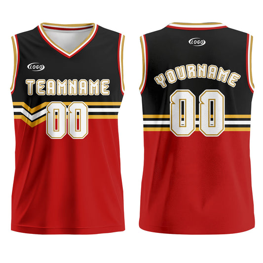 Benutzerdefinierter Schwarz Rot Gold Weiß Basketball Jersey Uniform Anzug gedruckt Ihr Logo Name Nummer