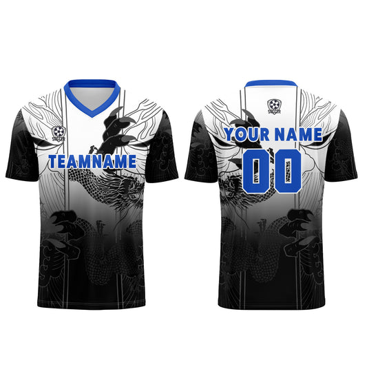 Benutzerdefinierte Schwarz Blau Trikots für Männer Frauen Personalisierte Fußball Uniformen für Erwachsene und Kind