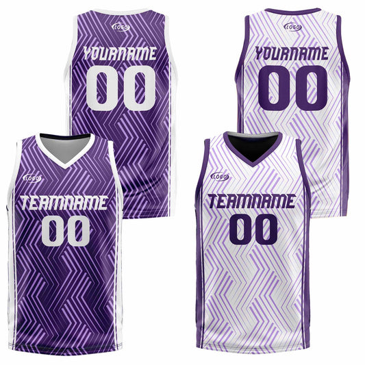Benutzerdefinierte Lila Weiß Reversible Basketball Jersey Personalisierte Drucken Name Nummer Logo