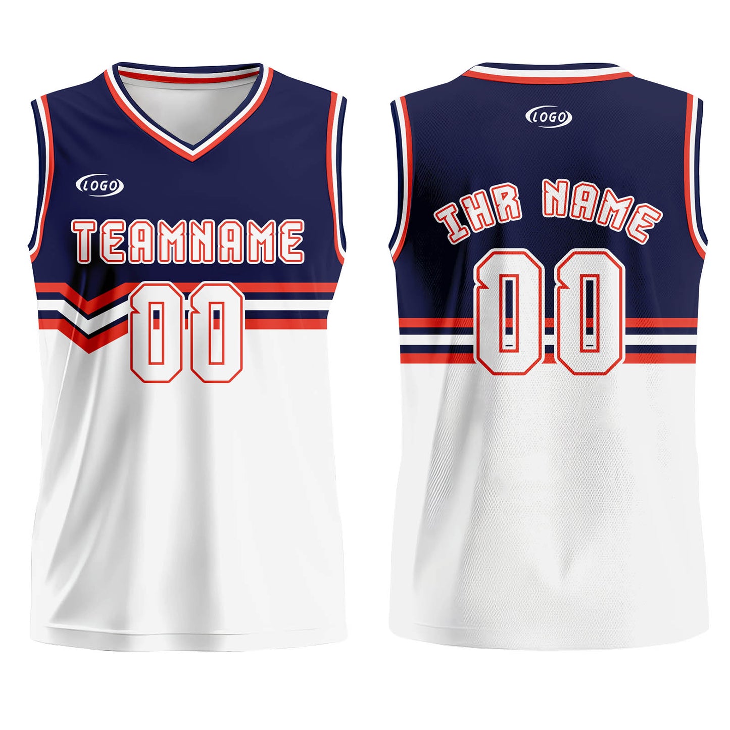 Benutzerdefinierter Blau Weiß Orange Basketball Jersey Uniform Anzug gedruckt Ihr Logo Name Nummer
