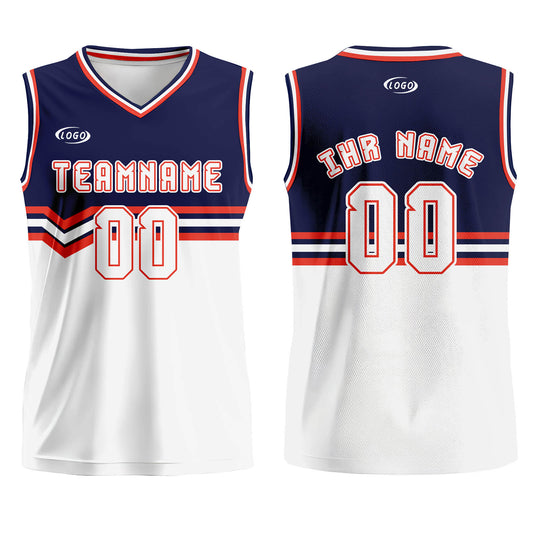 Benutzerdefinierter Blau Weiß Orange Basketball Jersey Uniform Anzug gedruckt Ihr Logo Name Nummer