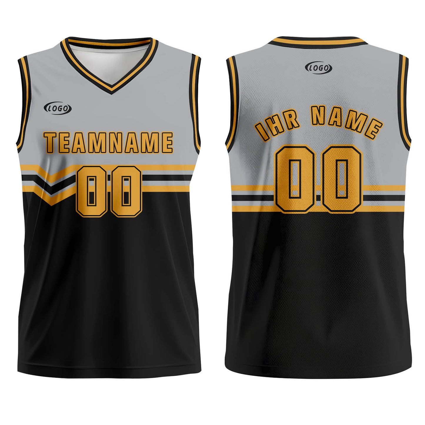 Benutzerdefinierter Grau Schwarz Gelb Basketball Jersey Uniform Anzug gedruckt Ihr Logo Name Nummer