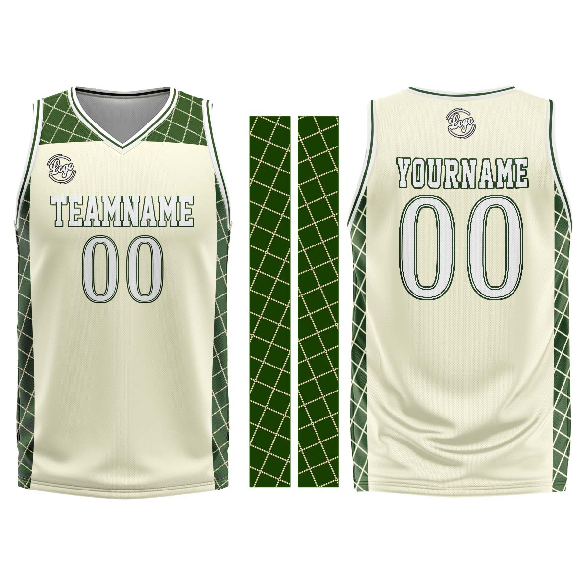 Benutzerdefinierter Creme Grün Basketball Jersey Uniform Anzug gedruckt Ihr Logo Name Nummer