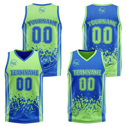 Benutzerdefinierte Blau Grün Reversible Basketball Jersey Personalisierte Print Name Nummer Logo