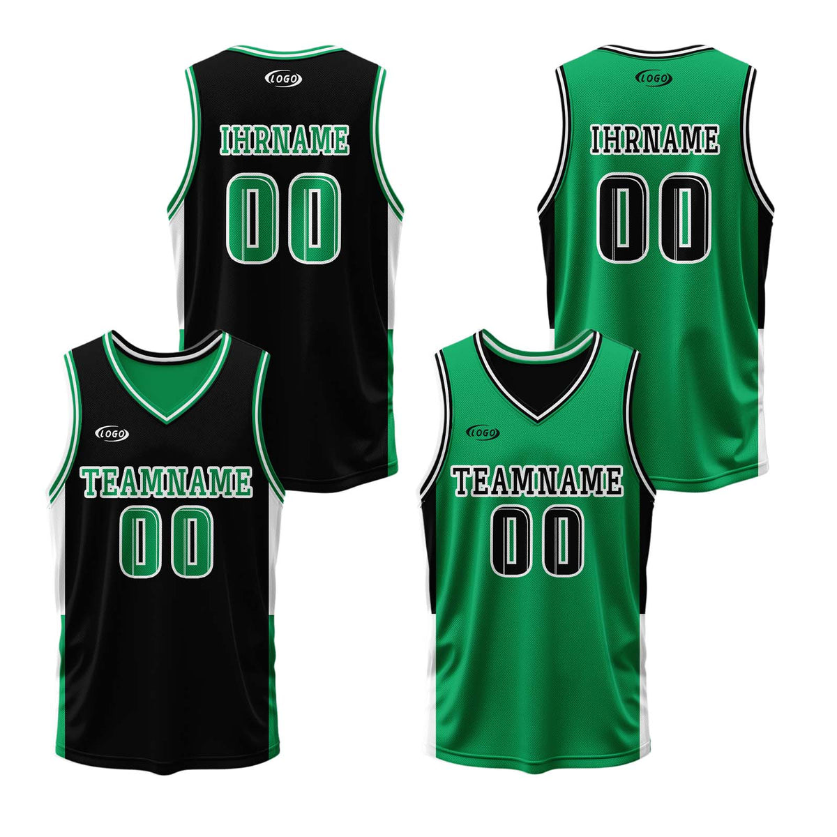 Benutzerdefinierte Schwarz Grün Reversible Basketball Jersey Personalisierte Drucken Name Nummer Logo