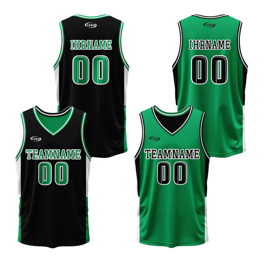 Benutzerdefinierte Schwarz Grün Reversible Basketball Jersey Personalisierte Drucken Name Nummer Logo