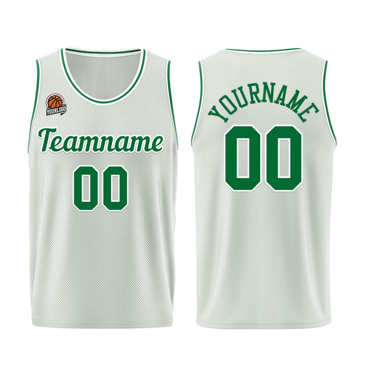 Individuelle Grau-Grün Basketball Jersey Shorts für Männer und Frauen Gestickter und gedruckter Name, Nummer und Logo