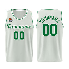 Individuelle Grau-Grün Basketball Jersey Shorts für Männer und Frauen Gestickter und gedruckter Name, Nummer und Logo