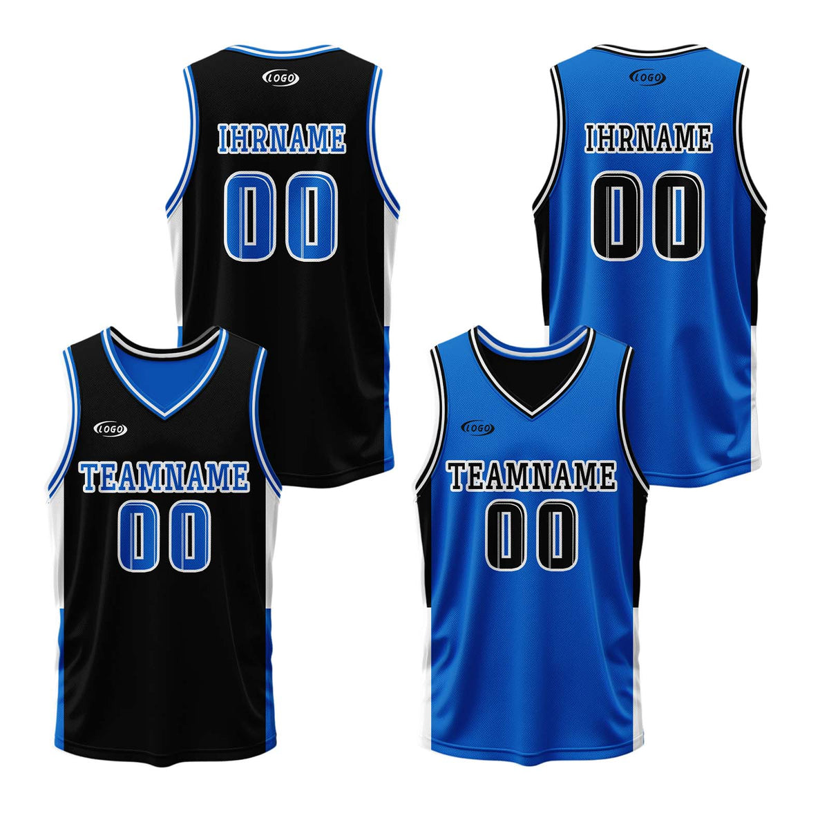 Benutzerdefinierte Schwarz Blau Reversible Basketball Jersey Personalisierte Drucken Name Nummer Logo