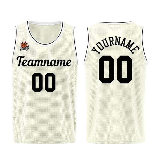 Individuelle Creme-Schwarz Basketball Jersey Shorts für Männer und Frauen Gestickter und gedruckter Name, Nummer und Logo