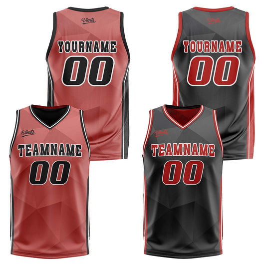 Benutzerdefinierte Rot Schwarz Reversible Basketball Jersey Personalisierte Drucken Name Nummer Logo
