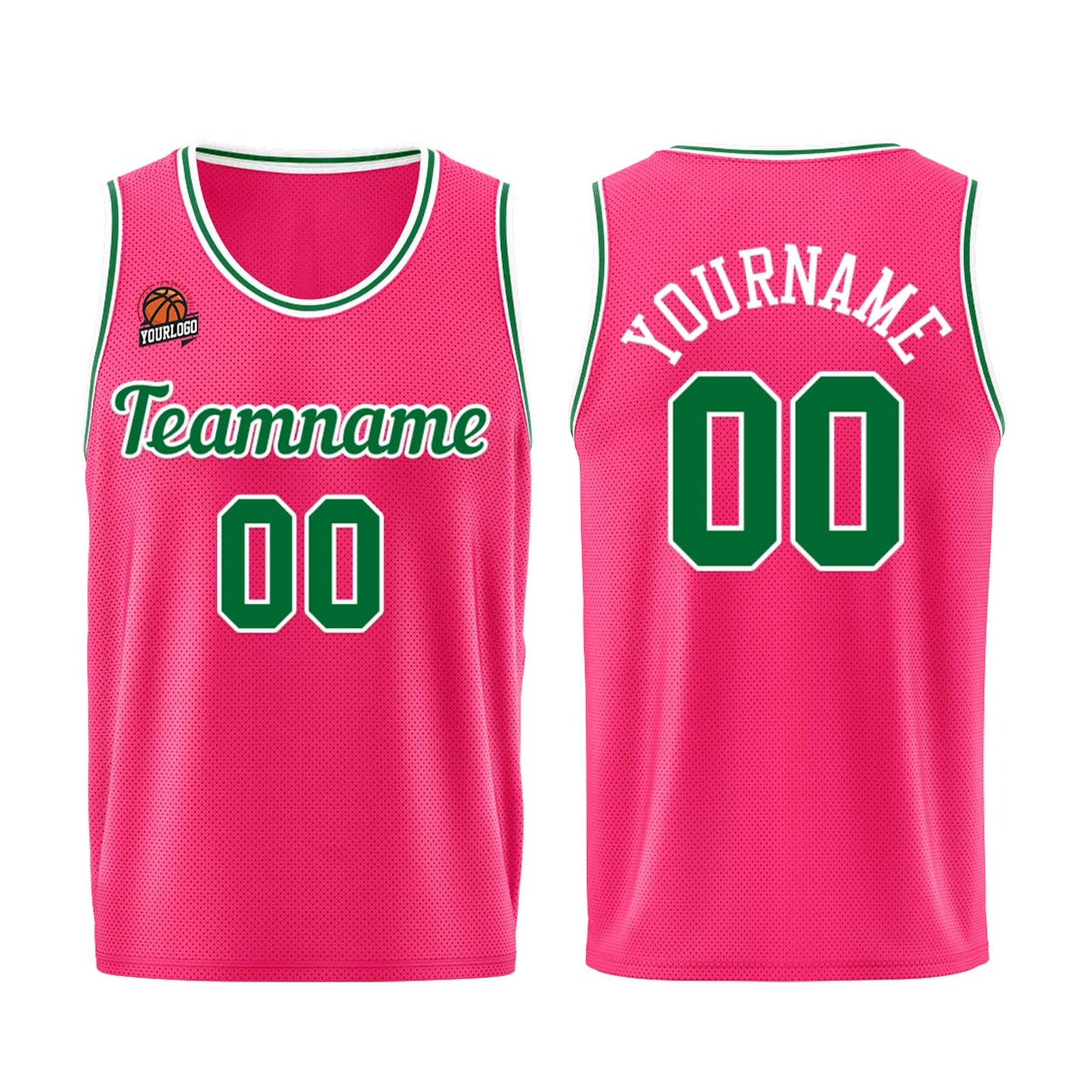 Individuelle Rosa-Grün Basketball Jersey Shorts für Männer und Frauen Gestickter und gedruckter Name, Nummer und Logo