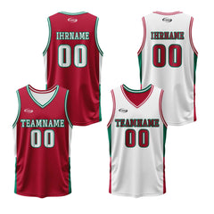 Benutzerdefinierte Rot Weiß Grün Reversible Basketball Jersey Personalisierte Drucken Name Nummer Logo