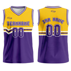 Benutzerdefinierter Gelb Lila Weiß Basketball Jersey Uniform Anzug gedruckt Ihr Logo Name Nummer