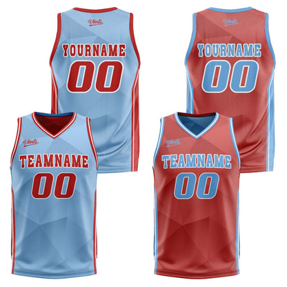 Benutzerdefinierte Blau Rot Reversible Basketball Jersey Personalisierte Drucken Name Nummer Logo