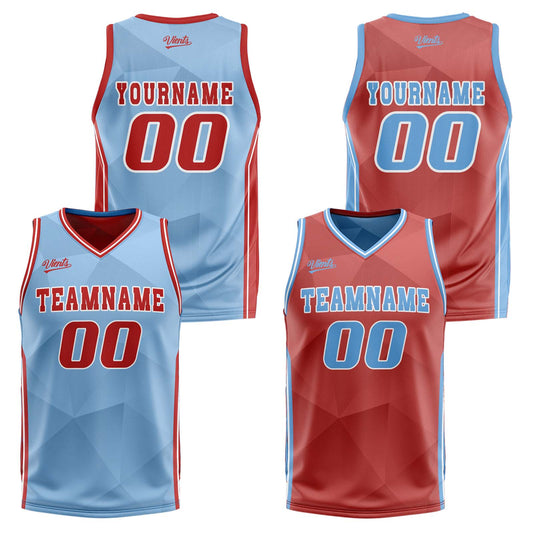 Benutzerdefinierte Blau Rot Reversible Basketball Jersey Personalisierte Drucken Name Nummer Logo