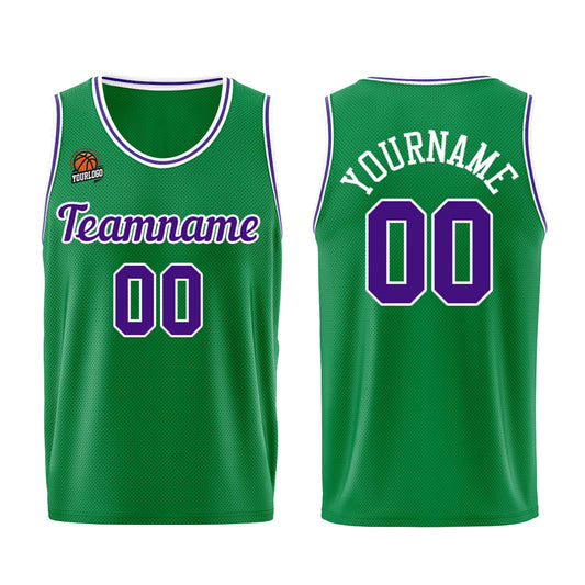 Individuelle Kelly Grün Lila Basketball Jersey Shorts für Männer und Frauen Gestickter und gedruckter Name, Nummer und Logo
