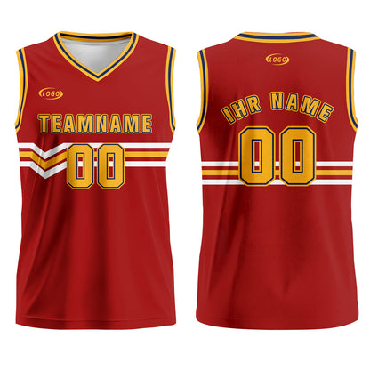 Benutzerdefinierter Rot Gelb Weiß Blau Basketball Jersey Uniform Anzug gedruckt Ihr Logo Name Nummer