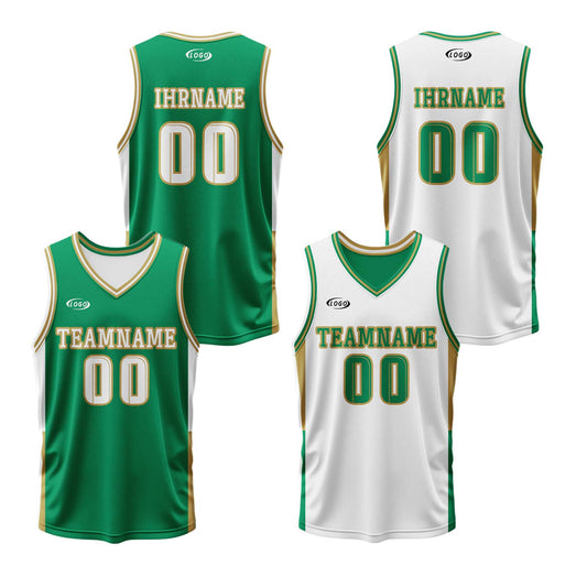 Benutzerdefinierte Grün Weiß Reversible Basketball Jersey Personalisierte Drucken Name Nummer Logo