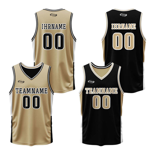 Benutzerdefinierte Gold Schwarz Reversible Basketball Jersey Personalisierte Drucken Name Nummer Logo