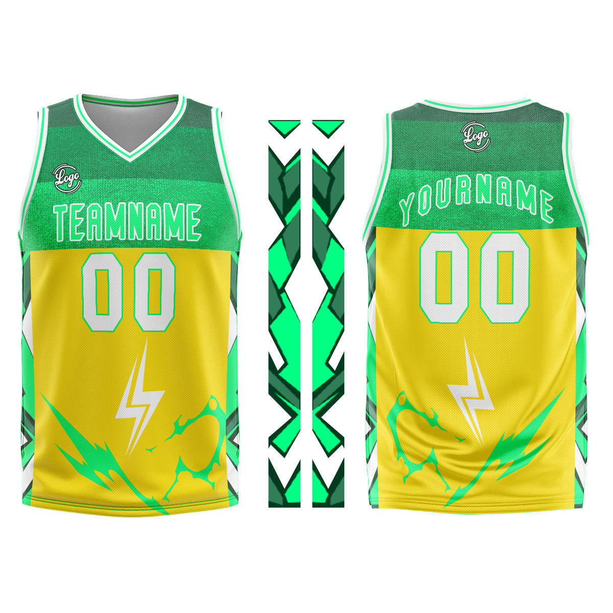 Benutzerdefinierter Gelb Grün Basketball Jersey Uniform Anzug gedruckt Ihr Logo Name Nummer