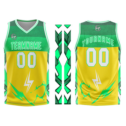 Benutzerdefinierter Gelb Grün Basketball Jersey Uniform Anzug gedruckt Ihr Logo Name Nummer