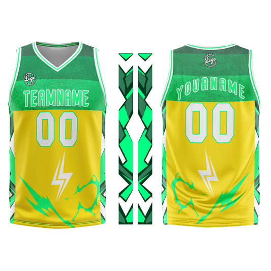 Benutzerdefinierter Gelb Grün Basketball Jersey Uniform Anzug gedruckt Ihr Logo Name Nummer