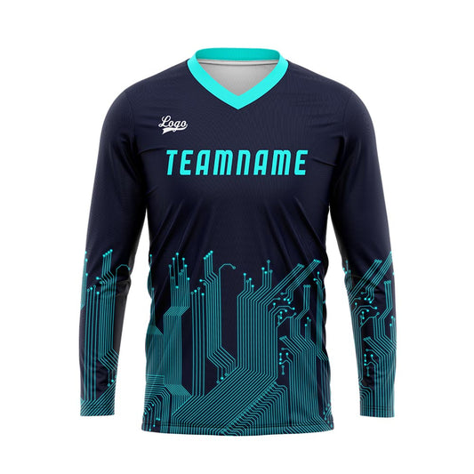 Kundenspezifisches Dunkelblau Cyan Basketball Fußball Schießen langes T-Shirt für Erwachsene und Kinder