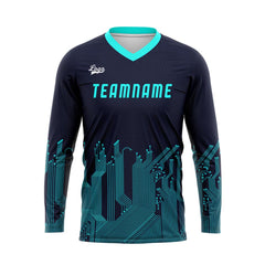 Kundenspezifisches Dunkelblau Cyan Basketball Fußball Schießen langes T-Shirt für Erwachsene und Kinder