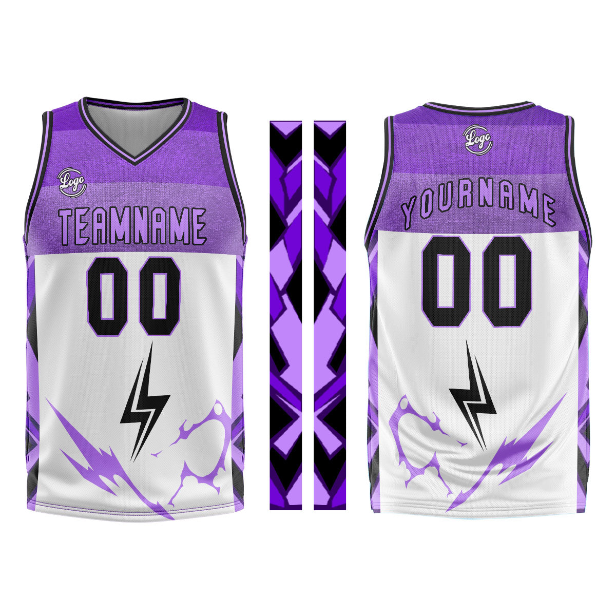 Benutzerdefinierter Weiß Lila Basketball Jersey Uniform Anzug gedruckt Ihr Logo Name Nummer