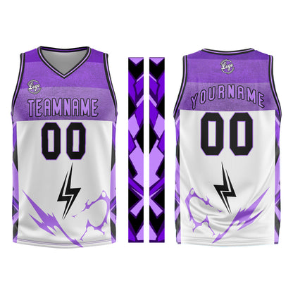 Benutzerdefinierter Weiß Lila Basketball Jersey Uniform Anzug gedruckt Ihr Logo Name Nummer