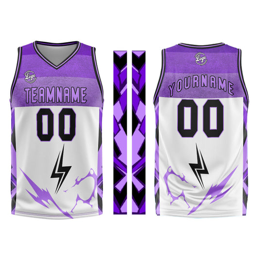 Benutzerdefinierter Weiß Lila Basketball Jersey Uniform Anzug gedruckt Ihr Logo Name Nummer