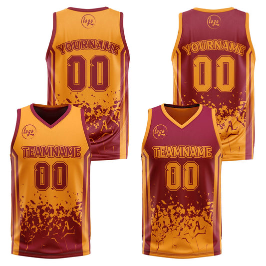 Benutzerdefinierte Burgund Orange Reversible Basketball Jersey Personalisierte Drucken Name Nummer Logo