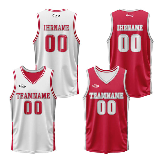 Benutzerdefinierte Weiß Rot Reversible Basketball Jersey Personalisierte Drucken Name Nummer Logo