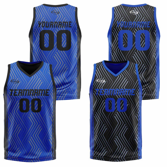 Benutzerdefinierte Blau Schwarz Reversible Basketball Jersey Personalisierte Drucken Name Nummer Logo
