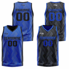 Benutzerdefinierte Blau Schwarz Reversible Basketball Jersey Personalisierte Drucken Name Nummer Logo