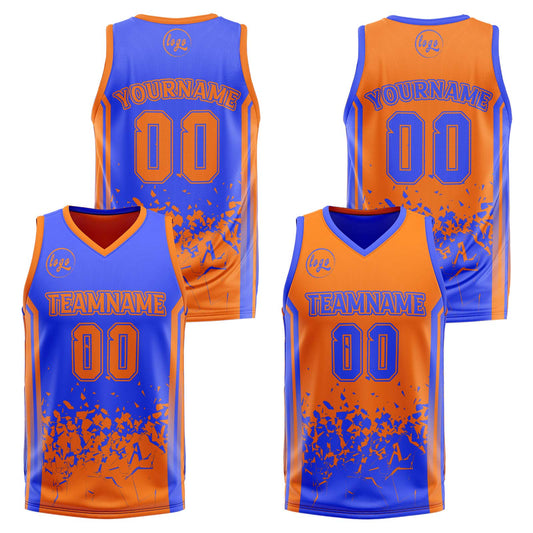 Benutzerdefinierte Blau Orange Reversible Basketball Jersey Personalisierte Print Name Nummer Logo