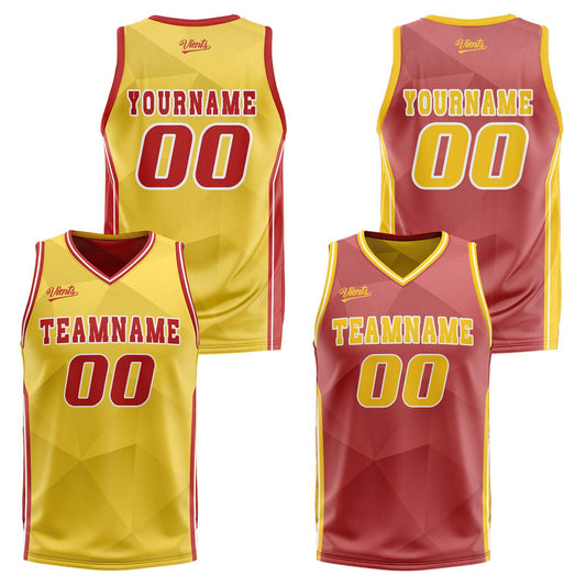 Benutzerdefinierte Gelb Rot Reversible Basketball Jersey Personalisierte Drucken Name Nummer Logo