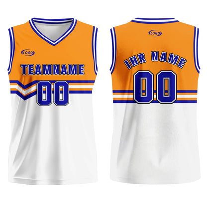 Benutzerdefinierter Orange Weiß Blau Basketball Jersey Uniform Anzug gedruckt Ihr Logo Name Nummer