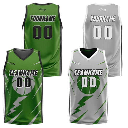 Benutzerdefinierte Grün Grau Reversible Basketball Jersey Personalisierte Drucken Name Nummer Logo