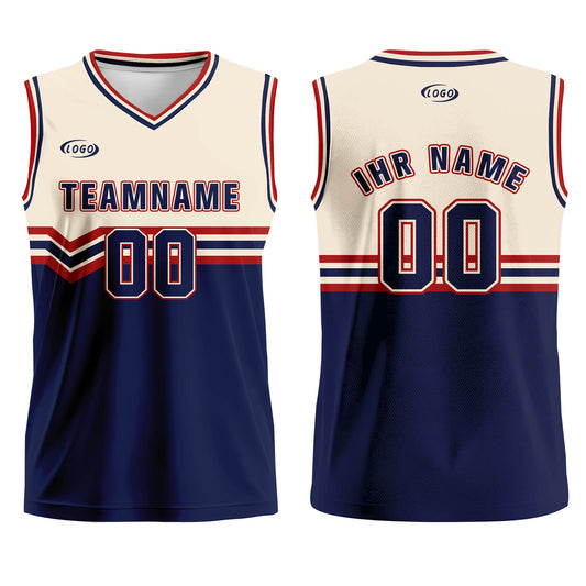 Benutzerdefinierter Creme Blau Rot Basketball Jersey Uniform Anzug gedruckt Ihr Logo Name Nummer