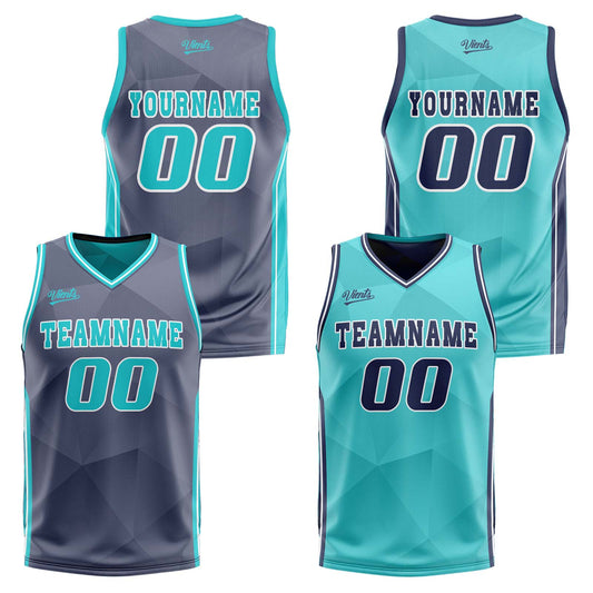Benutzerdefinierte Marine Cyan Reversible Basketball Jersey Personalisierte Drucken Name Nummer Logo