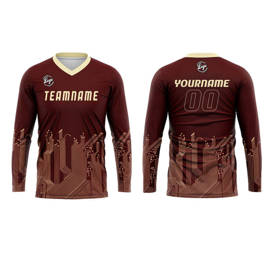 Kundenspezifisches Dunkelrot Lichtgelb Basketball Fußball Schießen langes T-Shirt für Erwachsene und Kinder