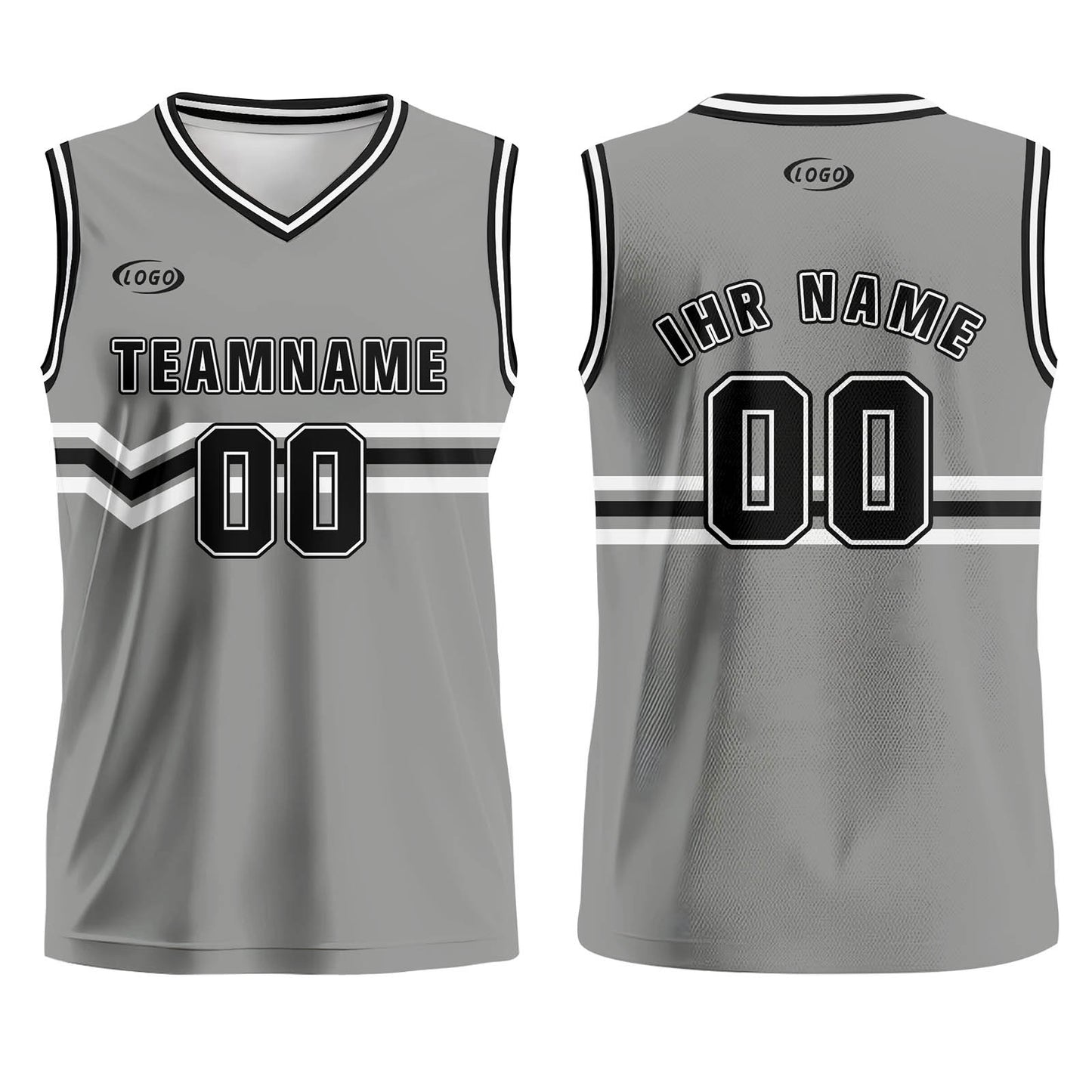 Benutzerdefinierter Grau Schwarz Weiß Basketball Jersey Uniform Anzug gedruckt Ihr Logo Name Nummer
