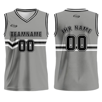 Benutzerdefinierter Grau Schwarz Weiß Basketball Jersey Uniform Anzug gedruckt Ihr Logo Name Nummer