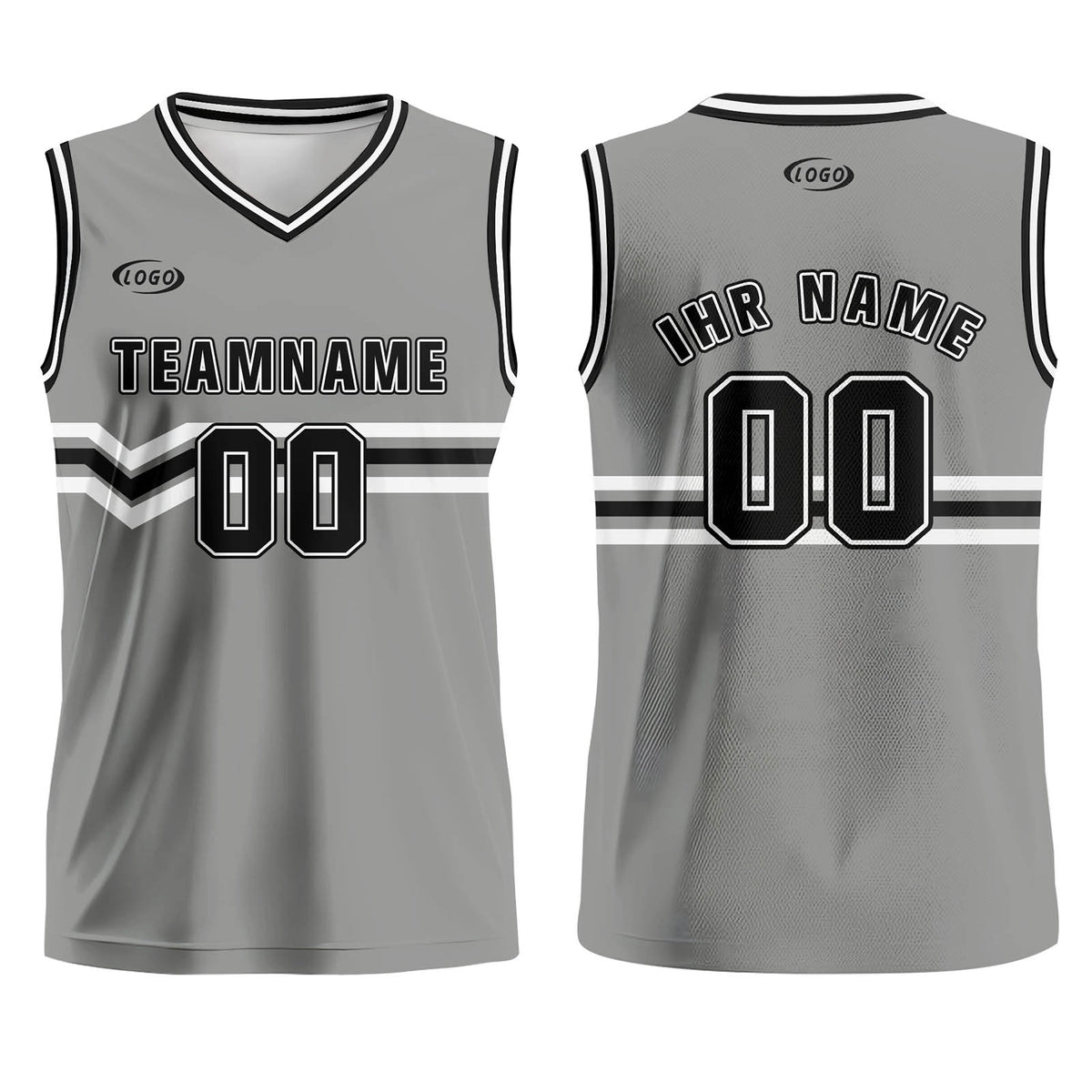 Benutzerdefinierter Grau Schwarz Weiß Basketball Jersey Uniform Anzug gedruckt Ihr Logo Name Nummer