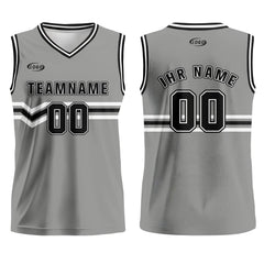 Benutzerdefinierter Grau Schwarz Weiß Basketball Jersey Uniform Anzug gedruckt Ihr Logo Name Nummer